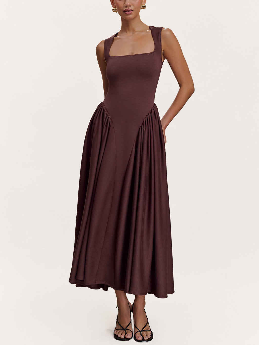 Mocha Sculpted Drape Midi Dress