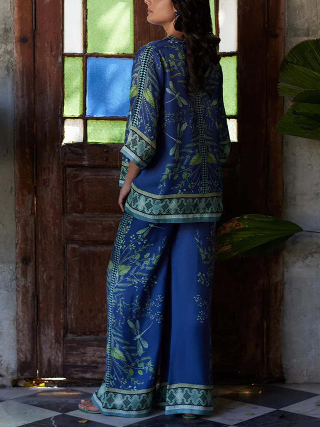 Indigo Dragonfly Wide-Leg Pants