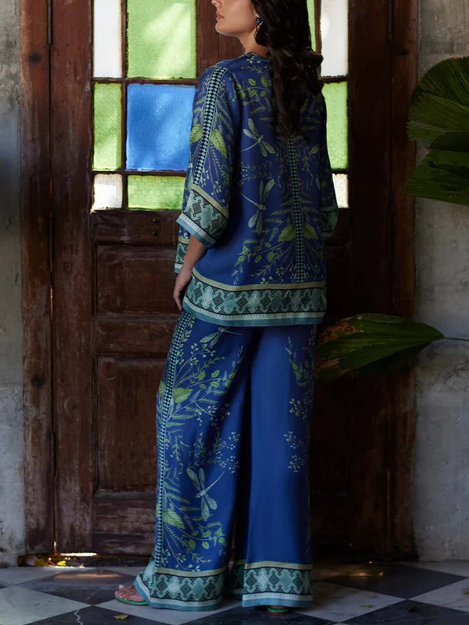 Indigo Dragonfly Wide-Leg Pants