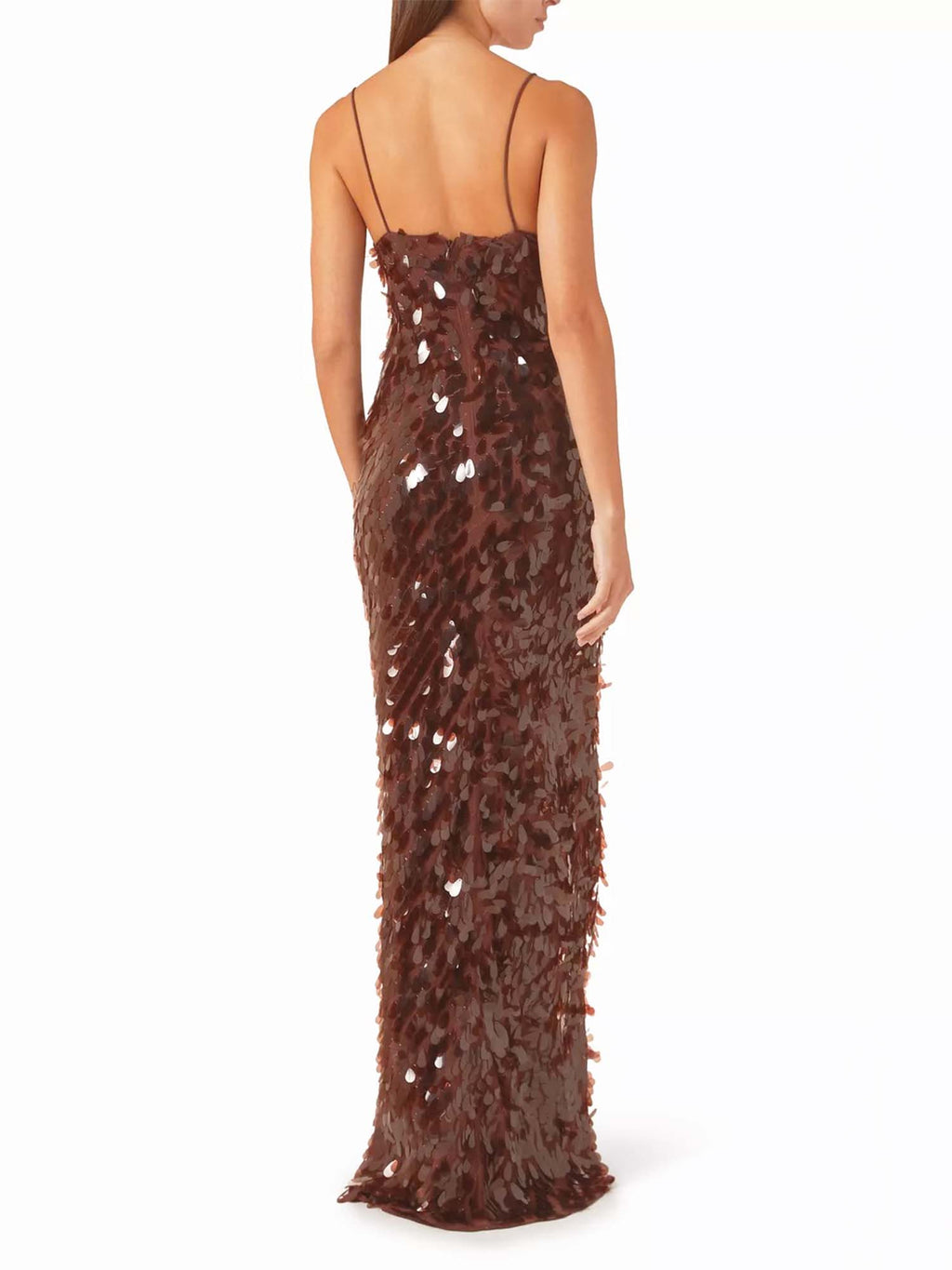 Brown Sequin Plunge Maxi Dress