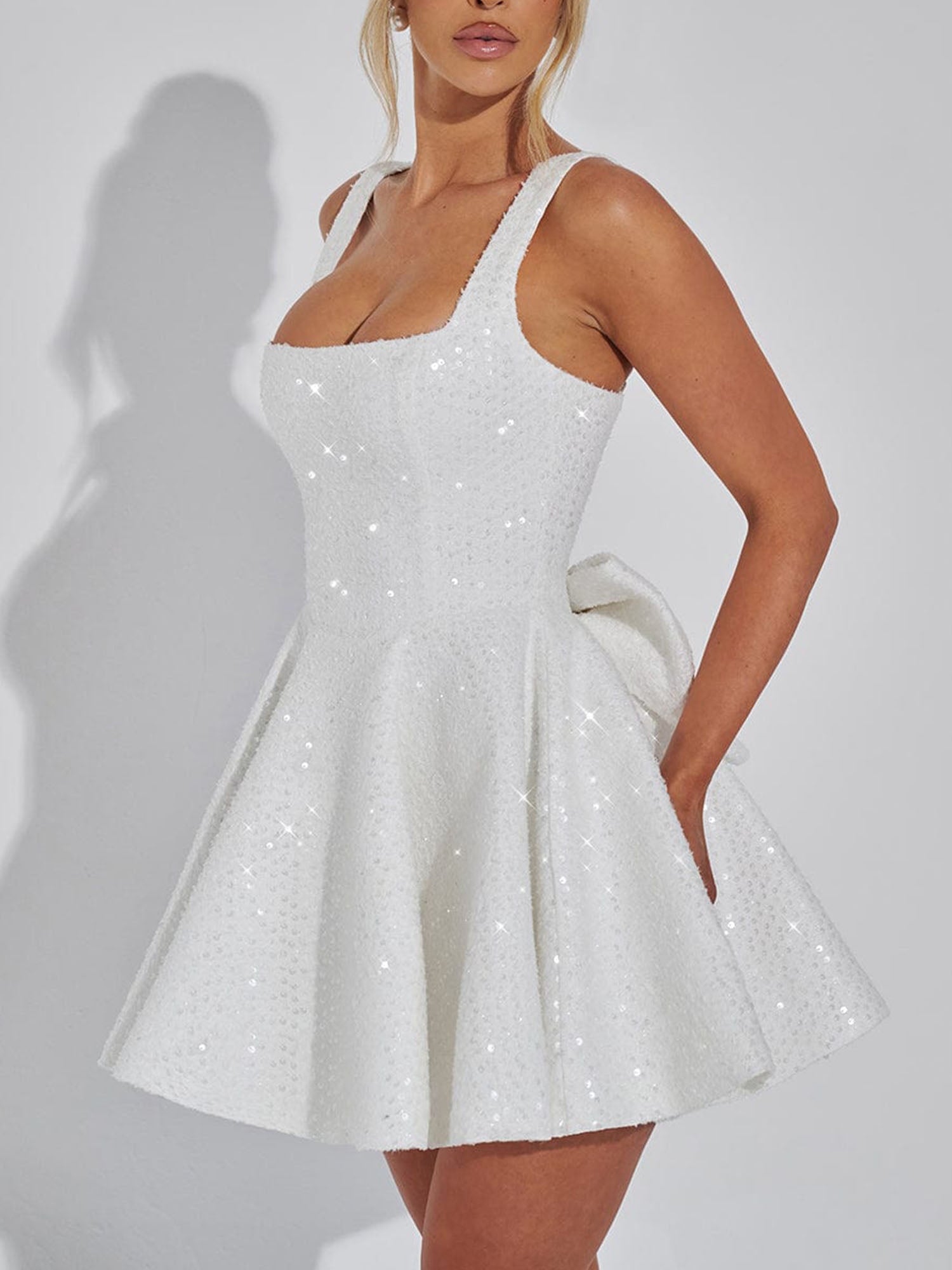 Sequin Detail Flared Mini Dress
