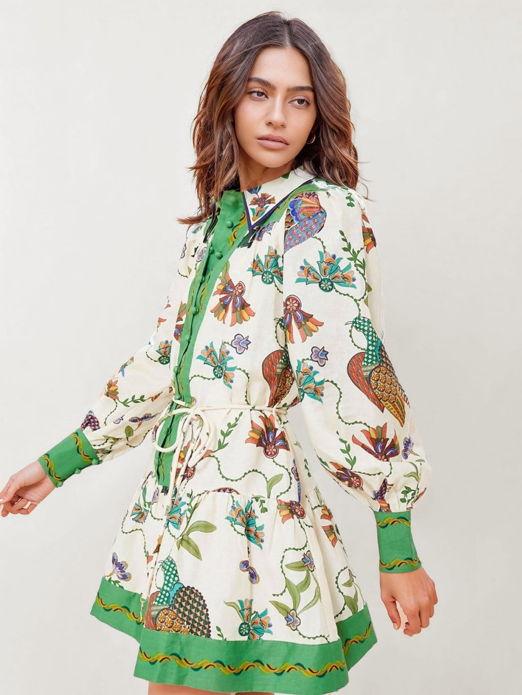 Vintage Inspired Floral Puff Sleeve Mini Dress