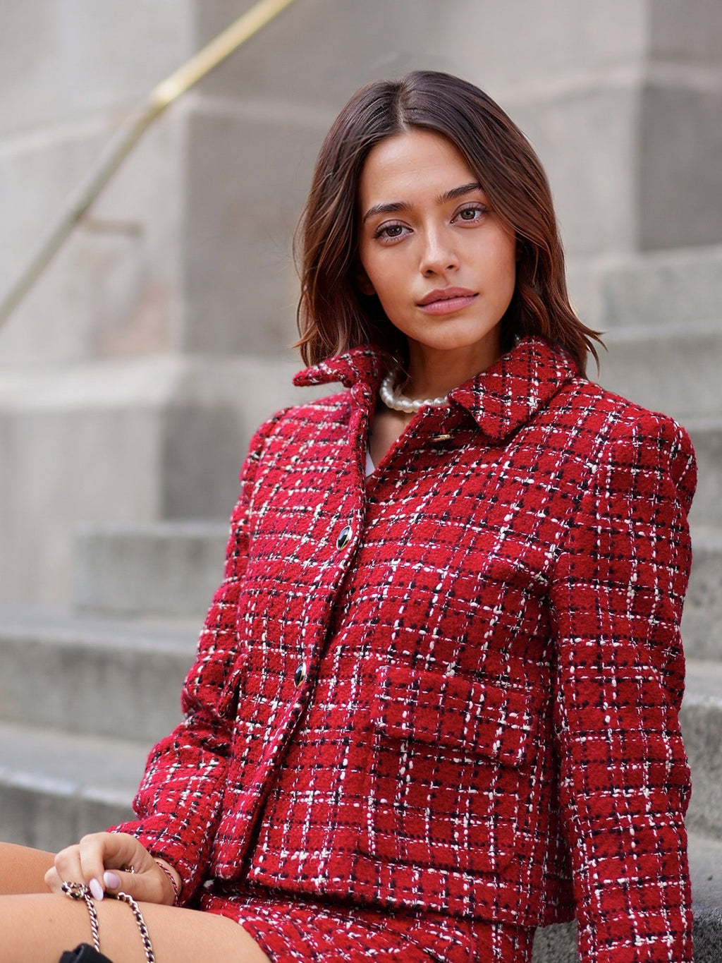 Plaid Tweed Structured Jacket