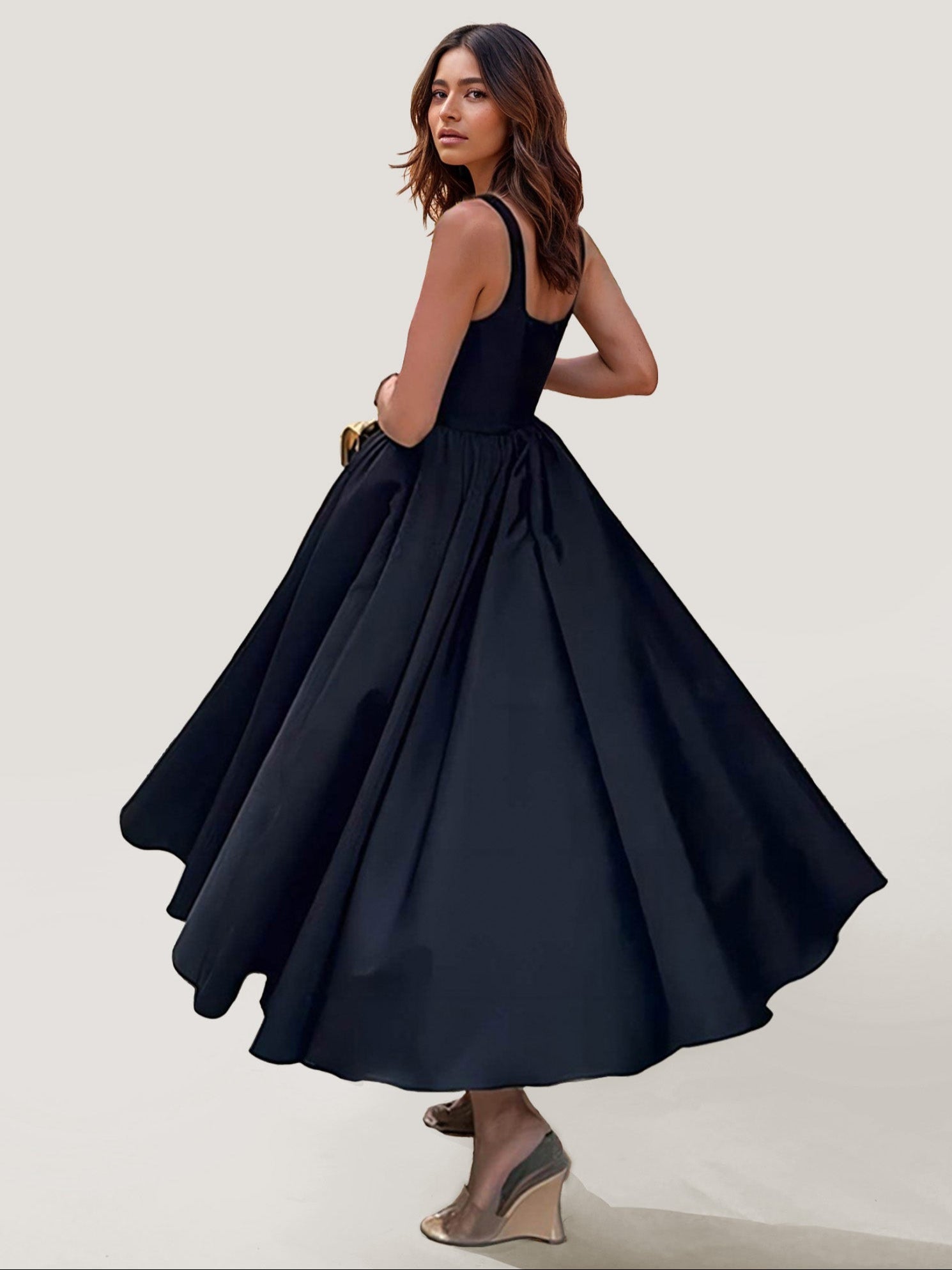 Elegant Satin Strapless Midi Dress