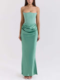 Green Strapless Draped Bodycon Maxi Dress