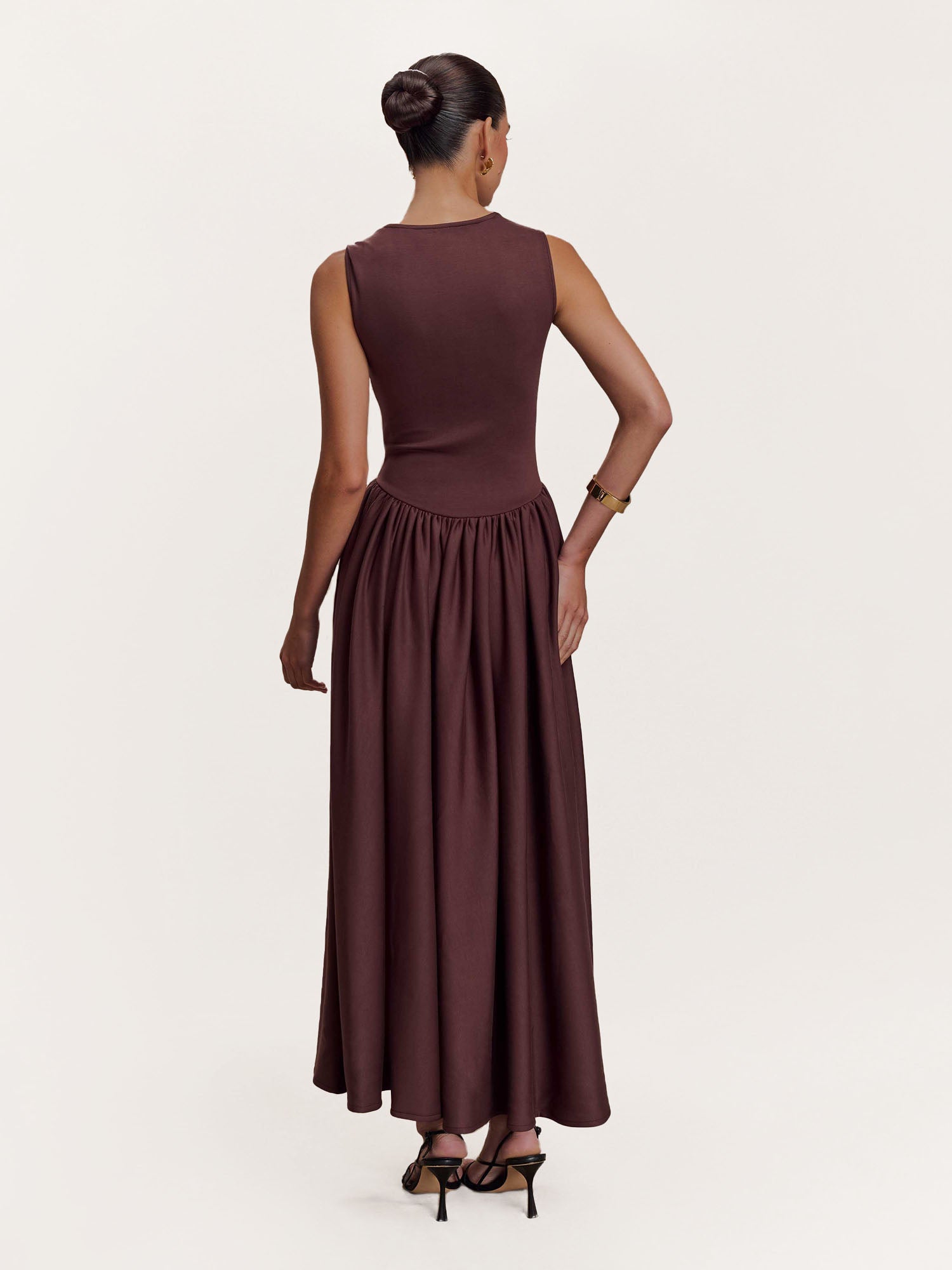 Mocha Sculpted Drape Midi Dress