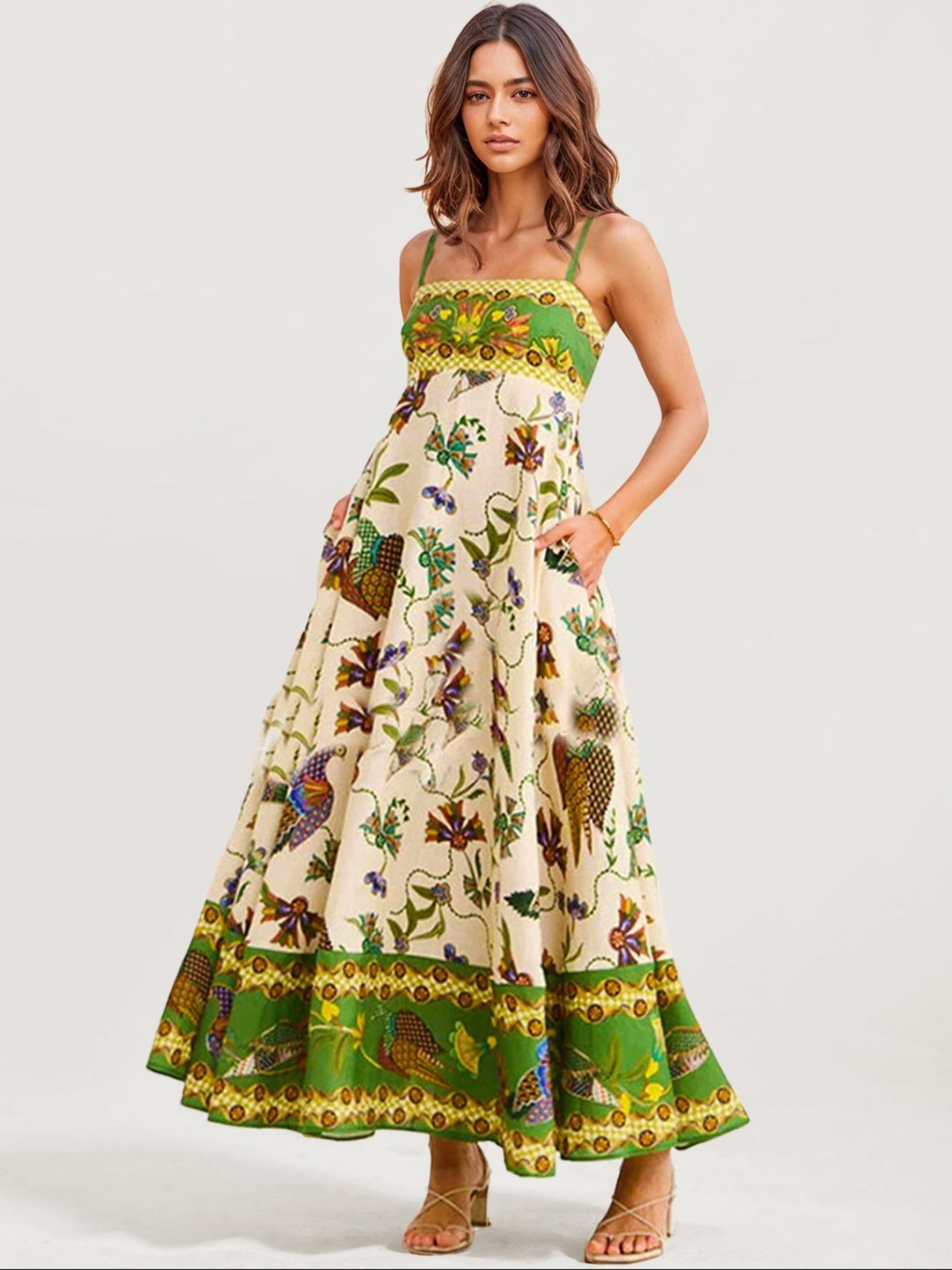 Green Floral Boho Maxi Dress