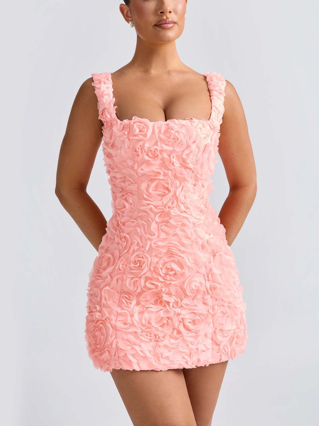 Pink 3D Floral Mini Dress