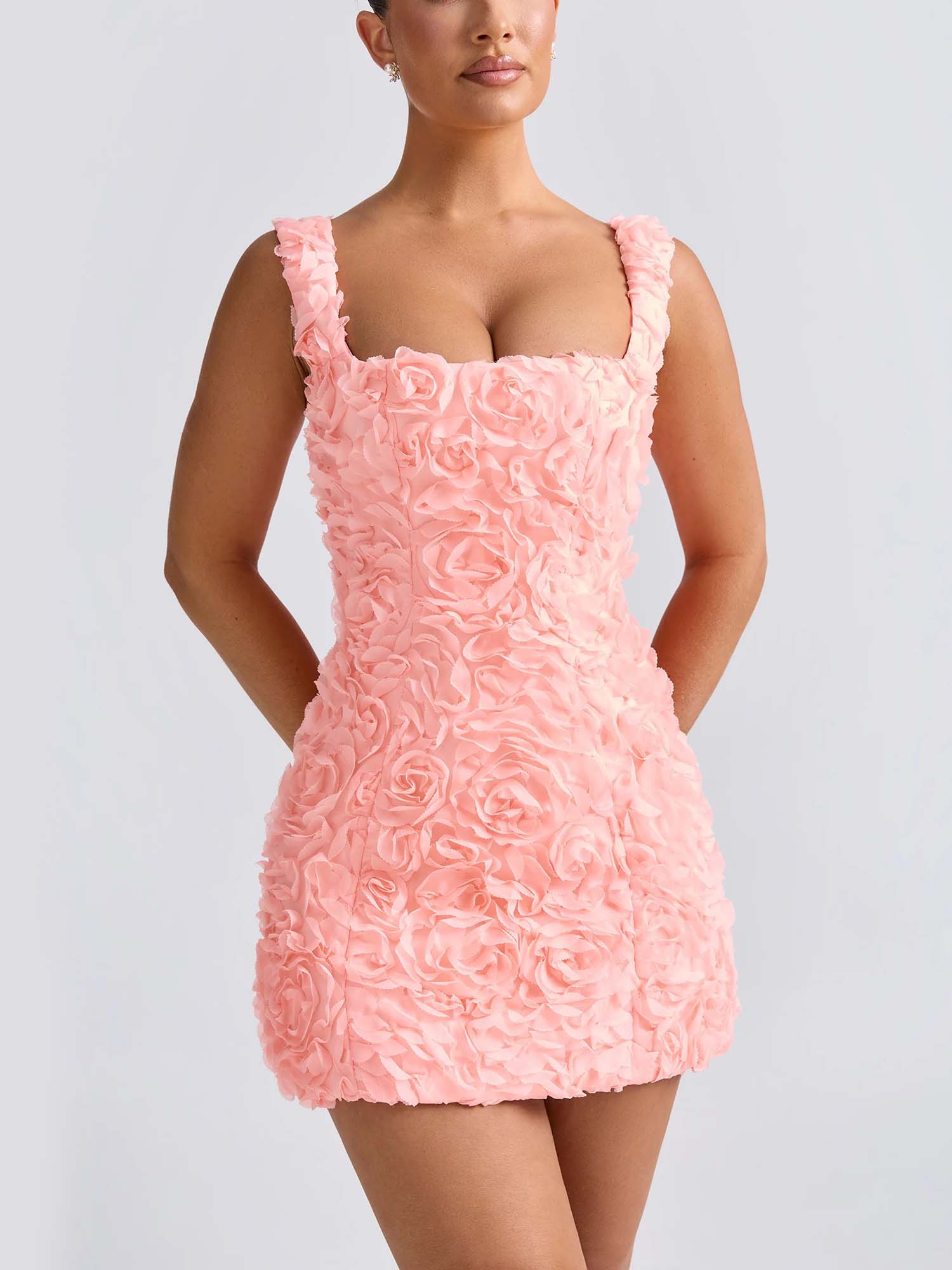 Pink 3D Floral Mini Dress