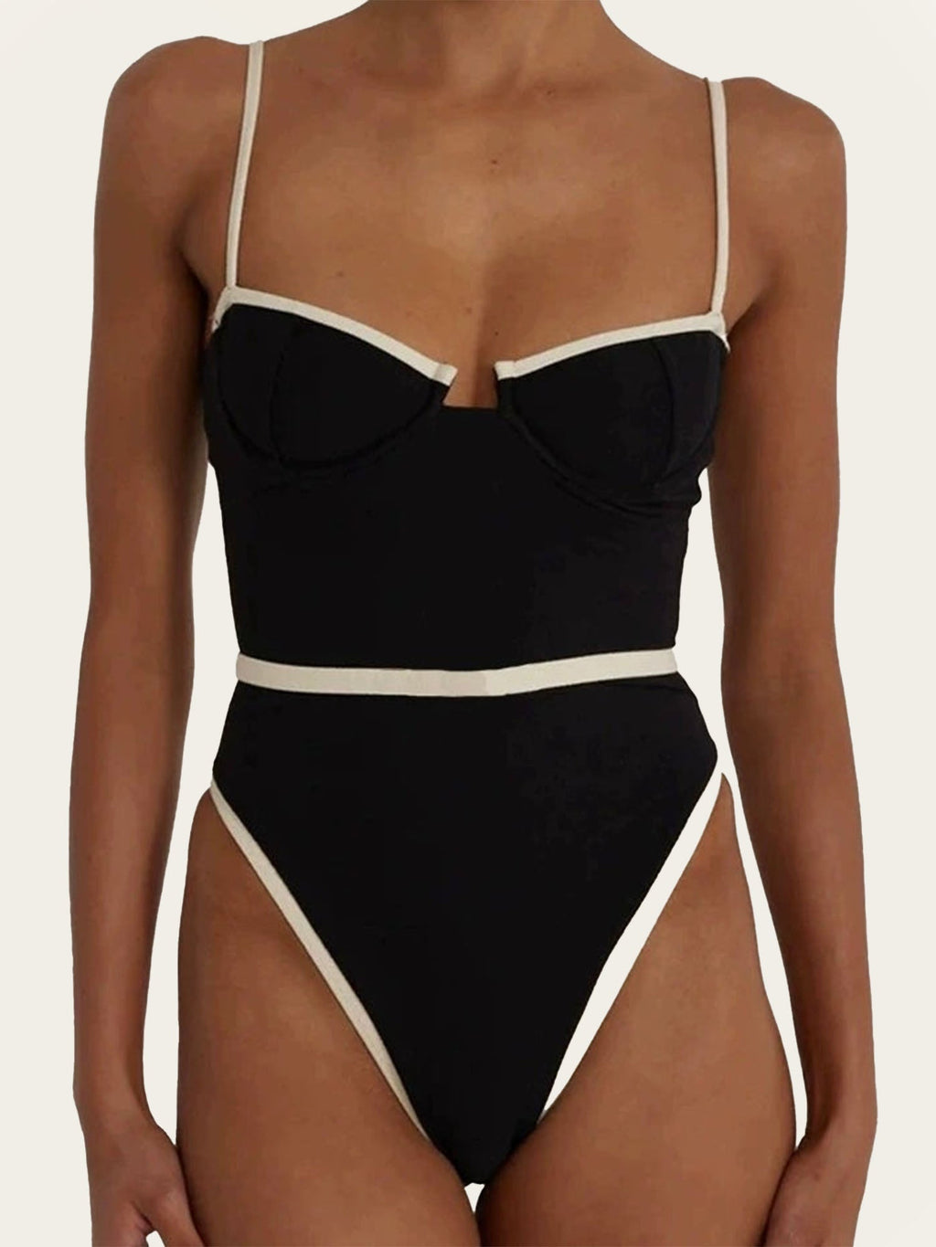 Black and White Contrast One-Piece Swimsuit