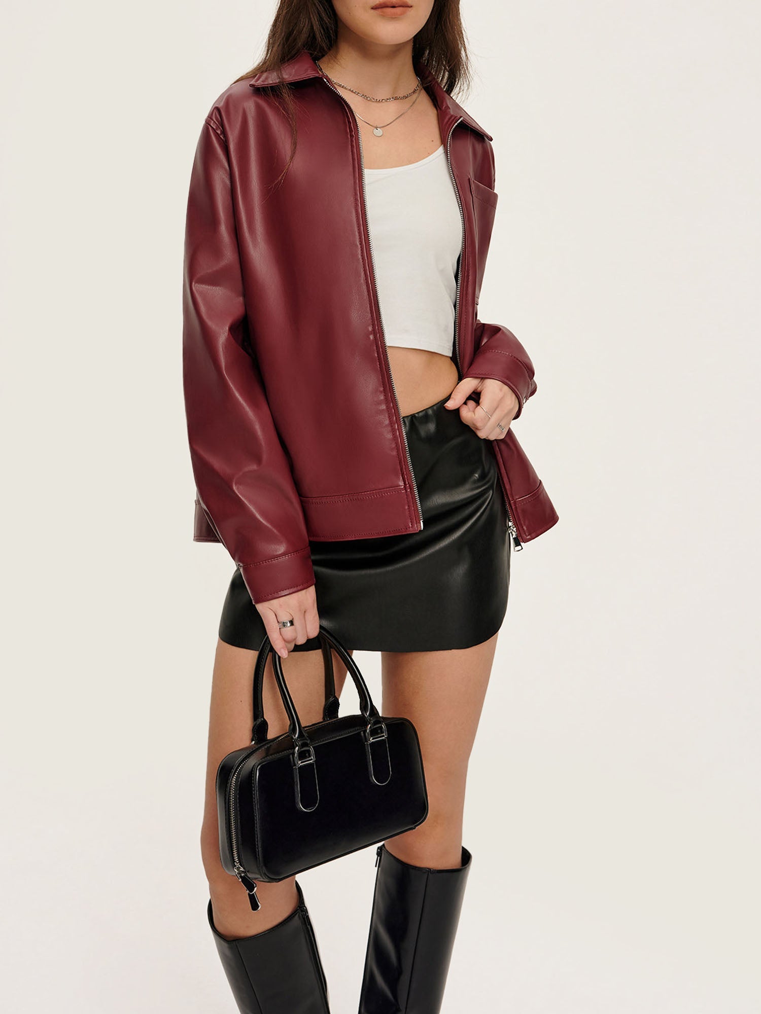 Faux Leather Zip-Up Jacket