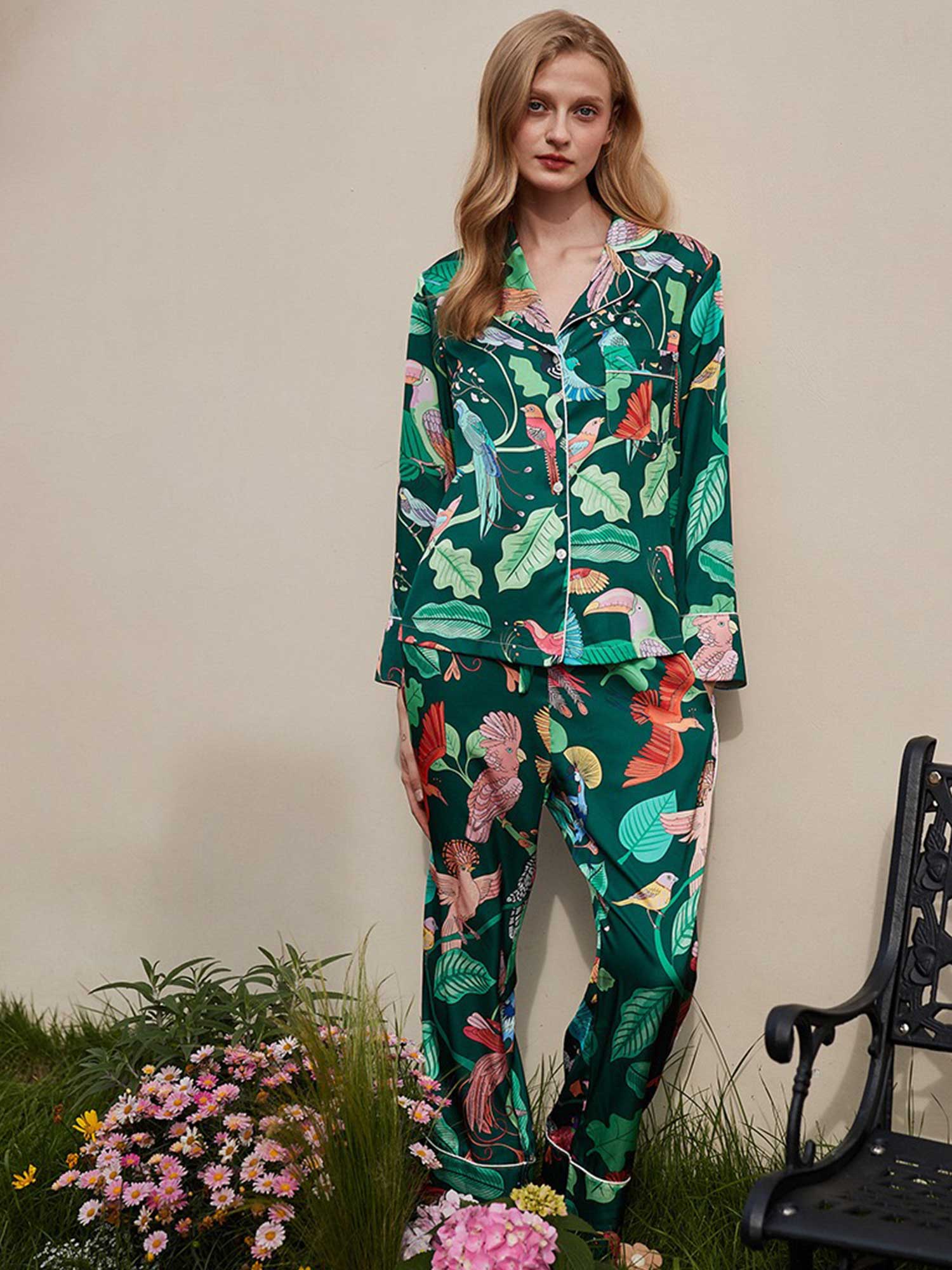 Parrot and Leaf Print Pajama Set