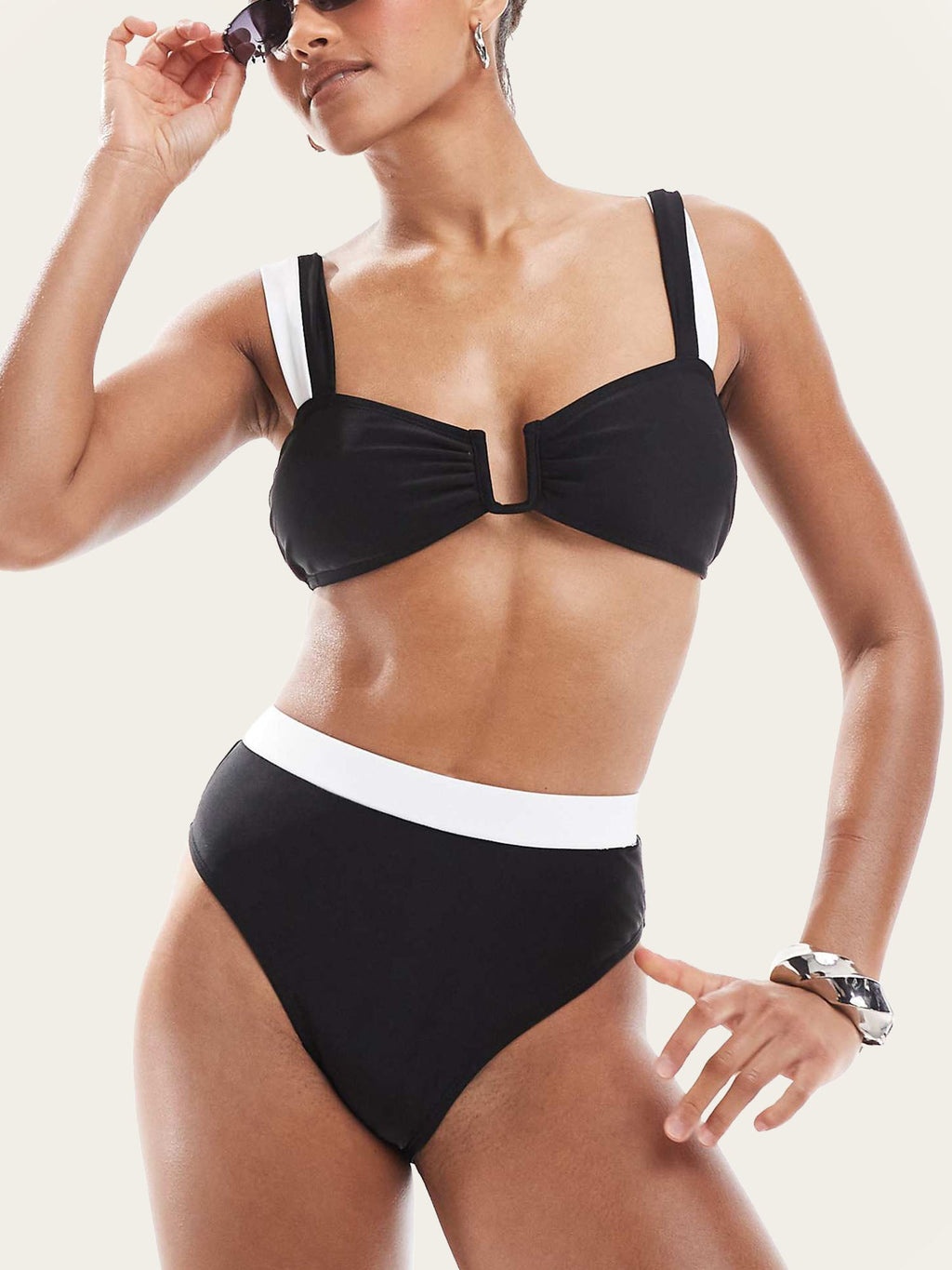 Black and White High-Waisted Bikini