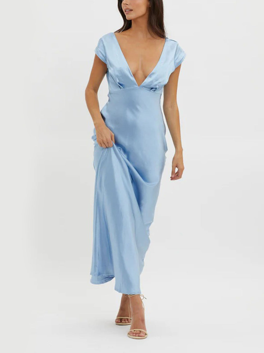Blue Plunge Neck Maxi Dress
