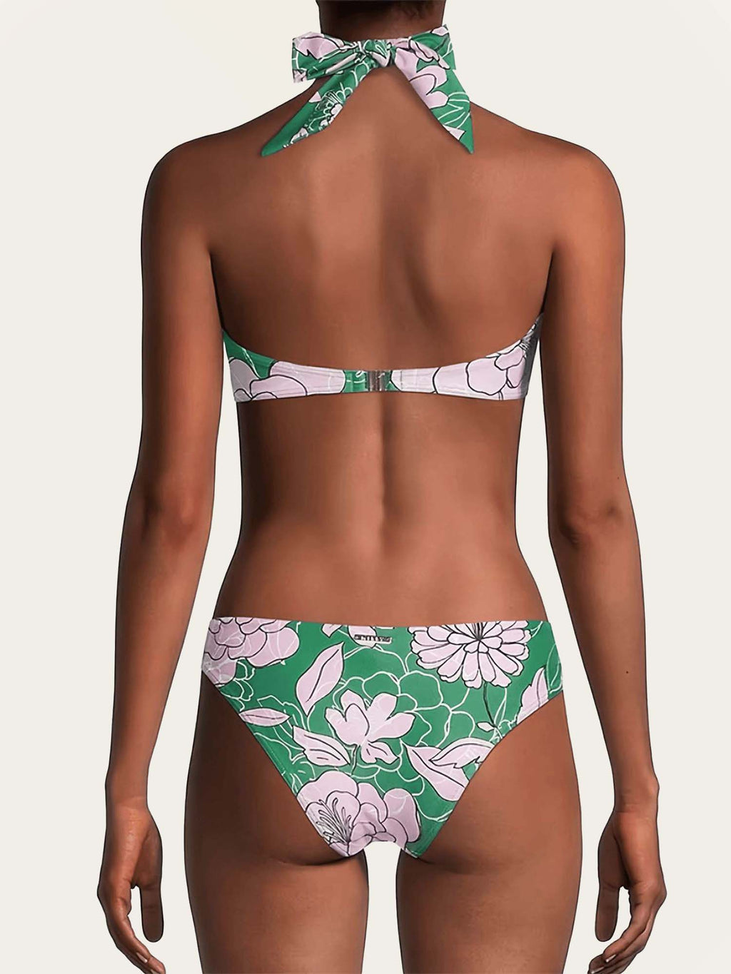 Green Floral Halter Neck Bikini Set