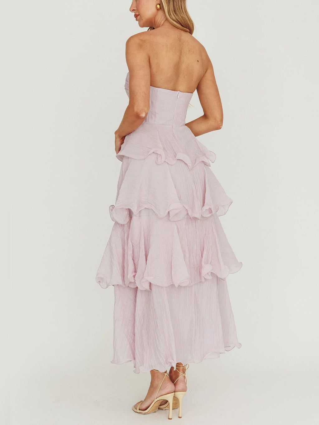 Light Purple Strapless Tiered Midi Dress
