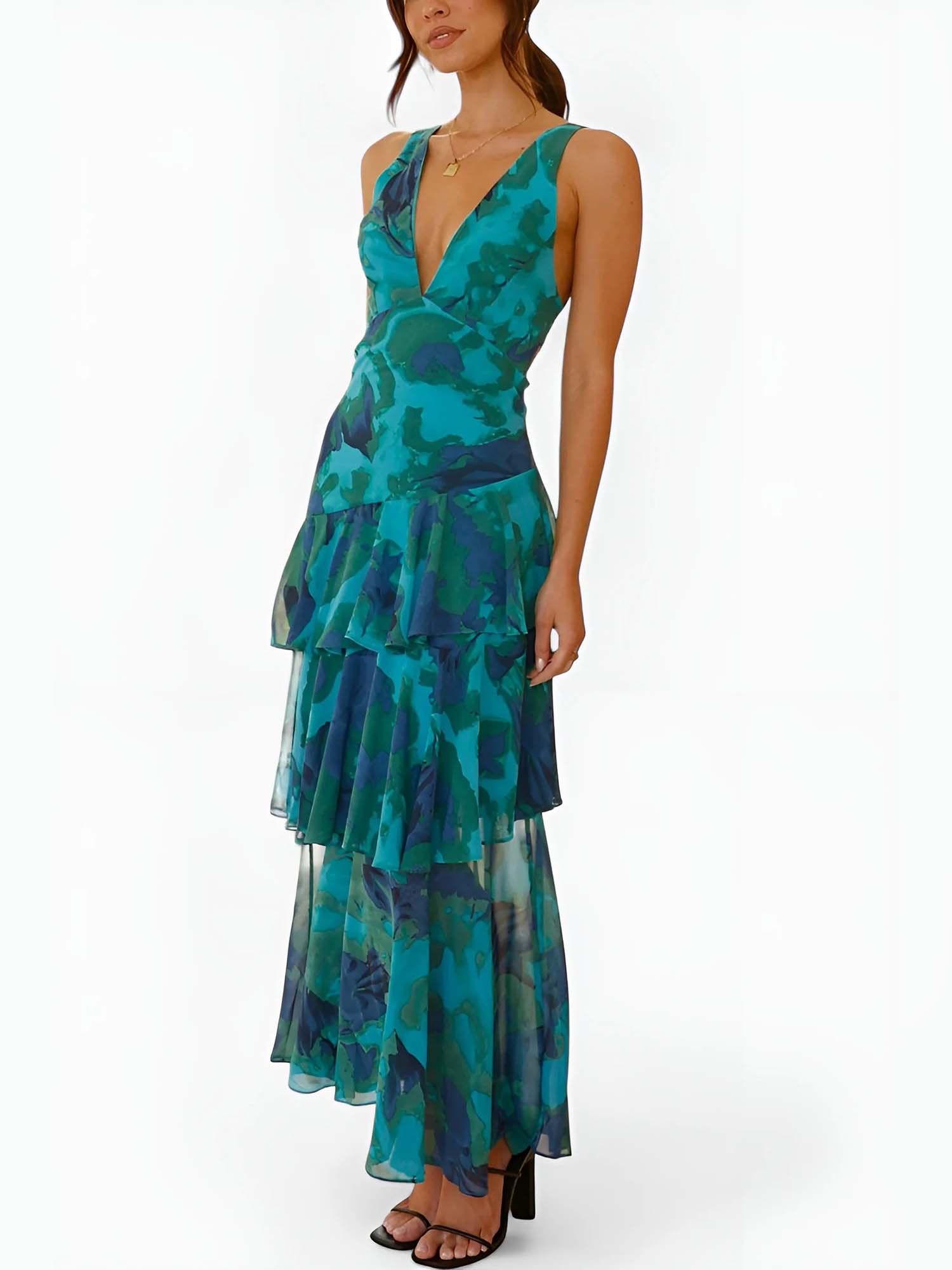 Green Ruffled Tiered Maxi Dress