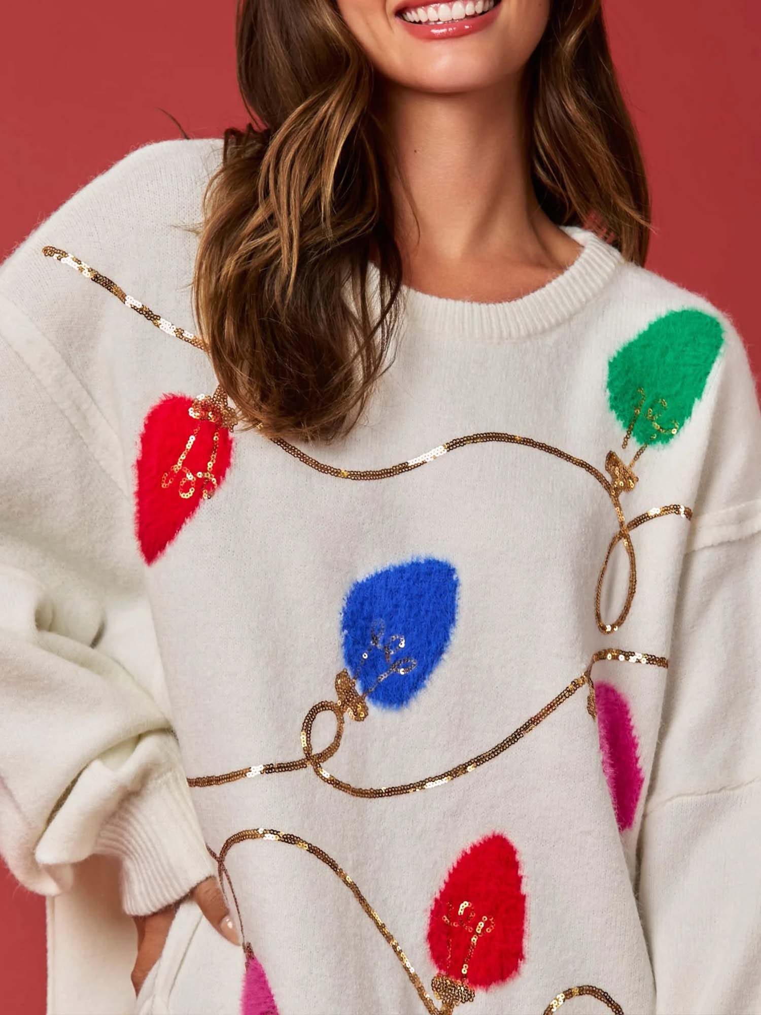 White Festive Cascade Sweater