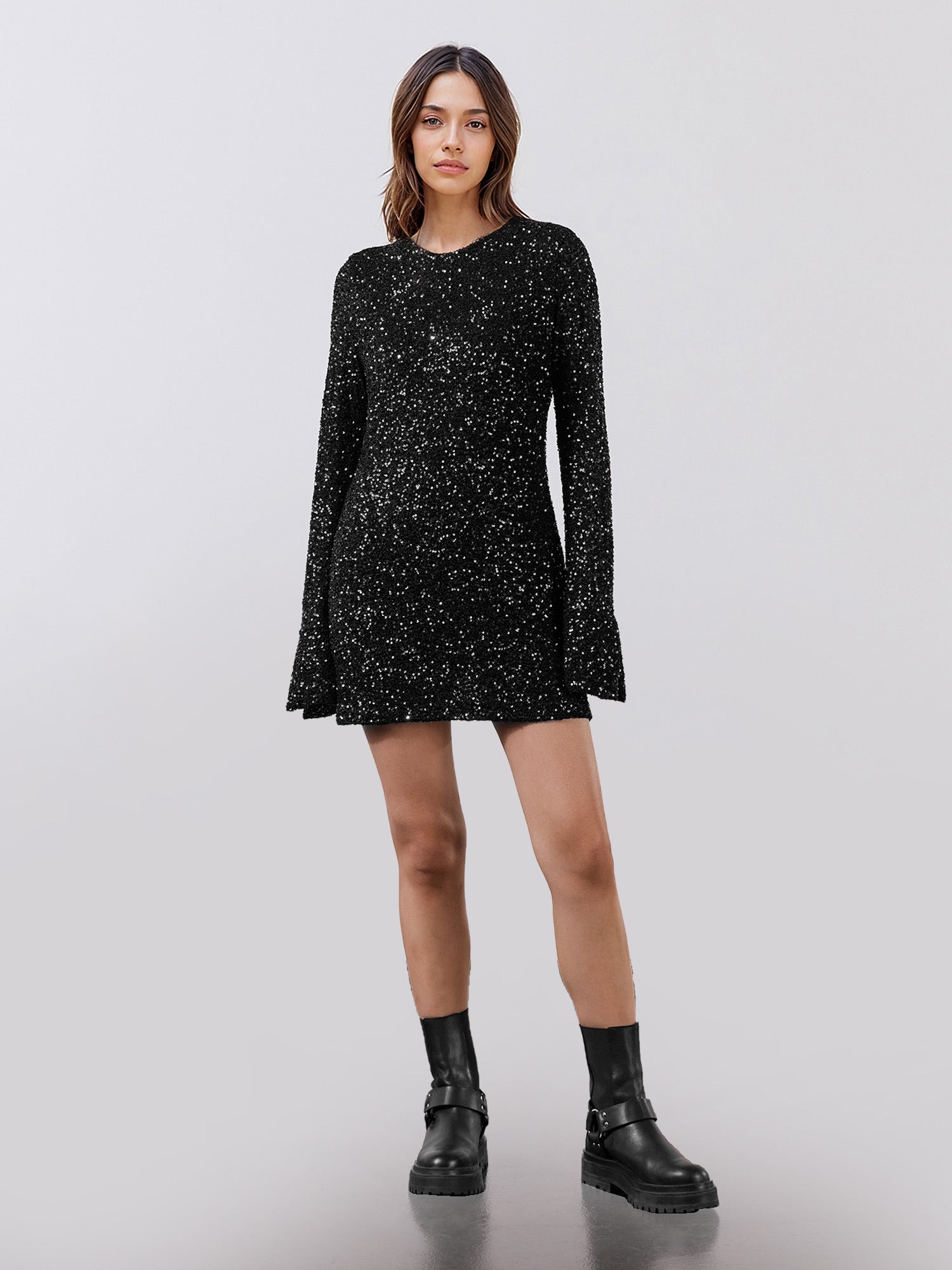 Sparkling Bell-Sleeve Mini Dress