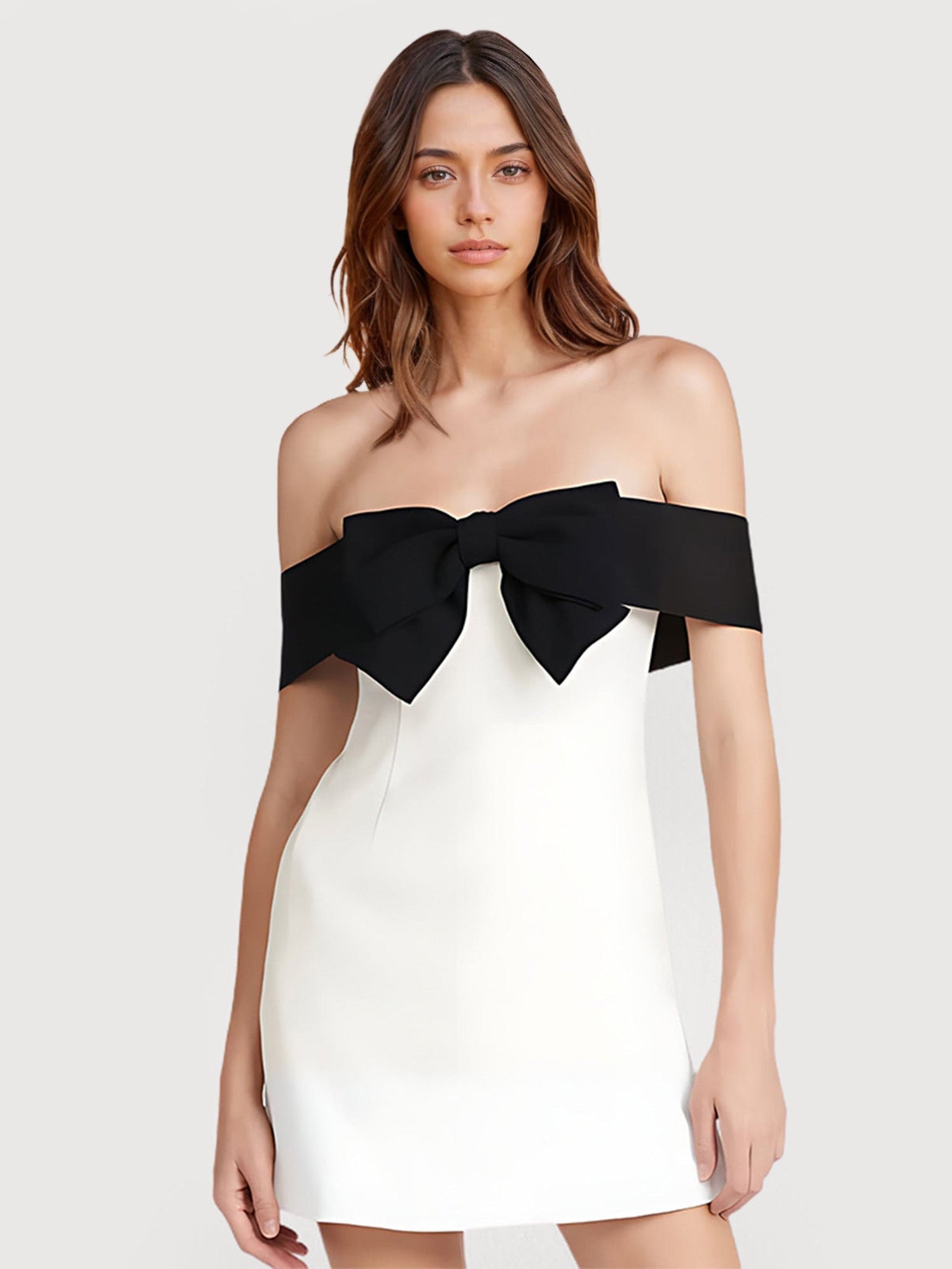 Bow-Detail Off-Shoulder Mini Dress