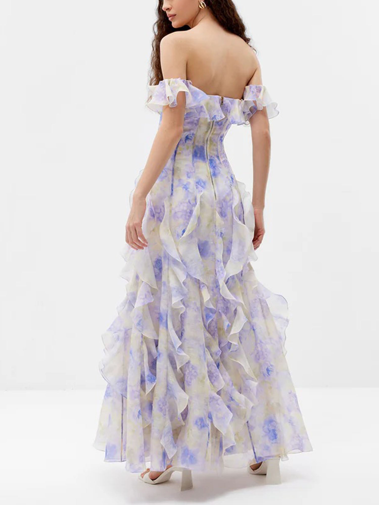 Lilac Off-Shoulder Ruffle Maxi Dress