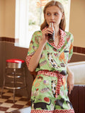 Cartoon Coffee & Cat Print Pajama Set