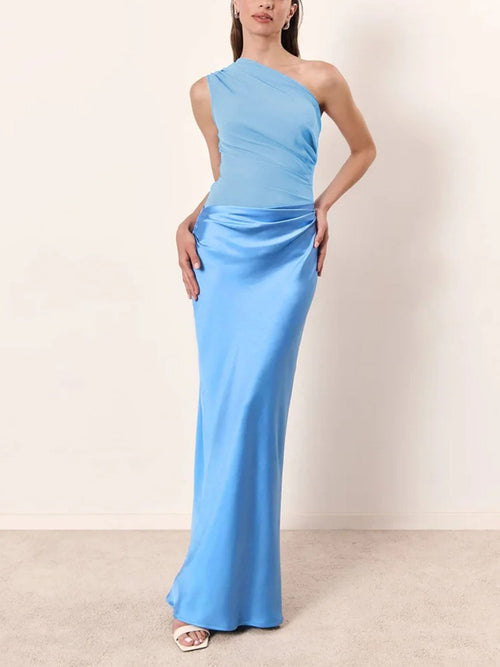 Blue Bold Maxi Dress Party Elegance