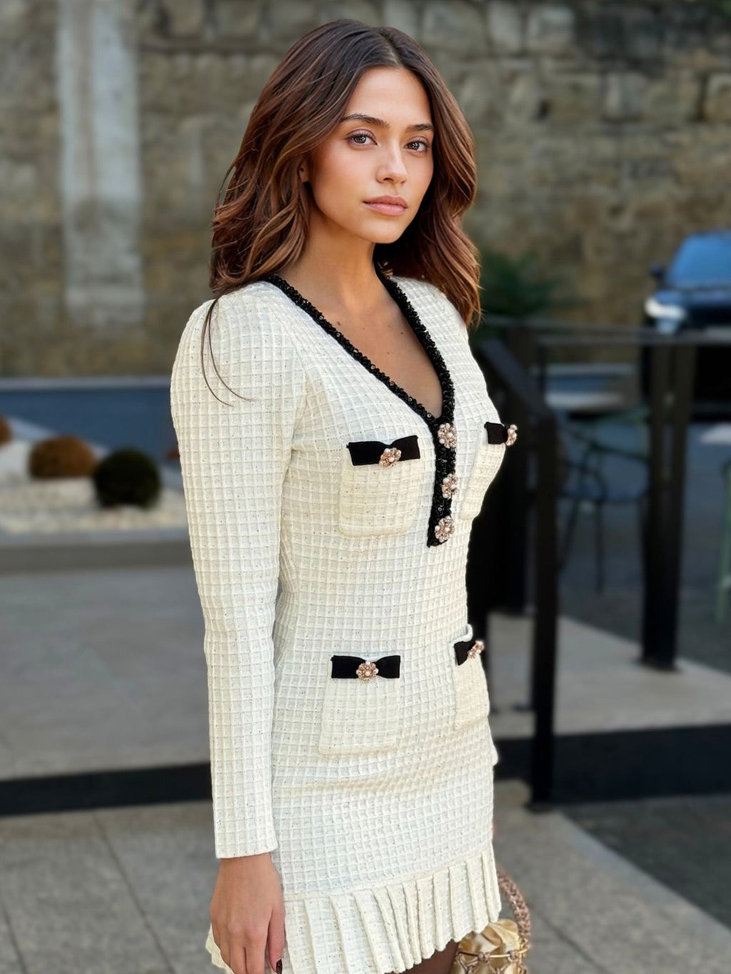 Chic Tweed Knit Mini Dress