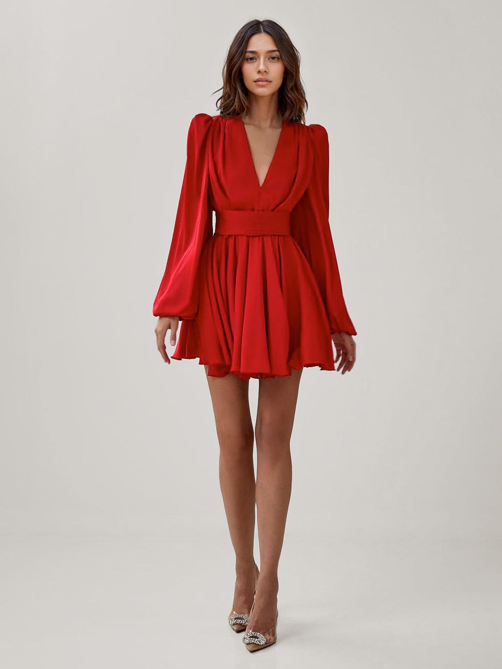 Flared Sleeve Red Mini Dress