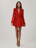 Flared Sleeve Red Mini Dress