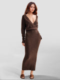 V-Neck Knit Ribbed Dress