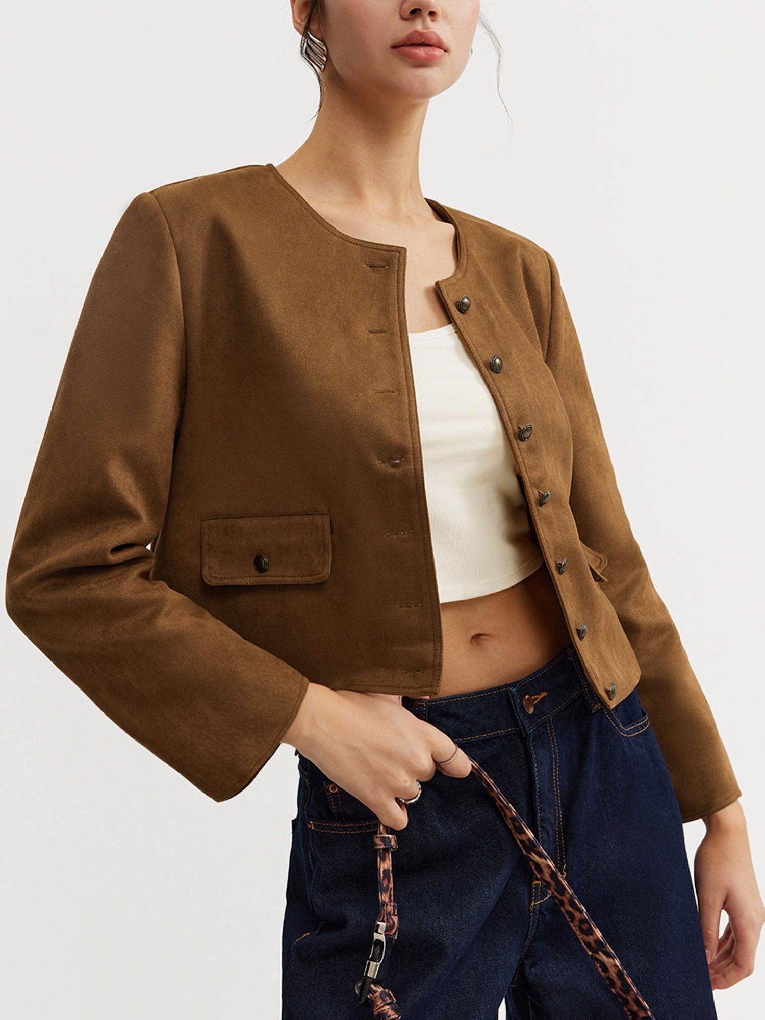 Brown Suede Buttoned Jacket