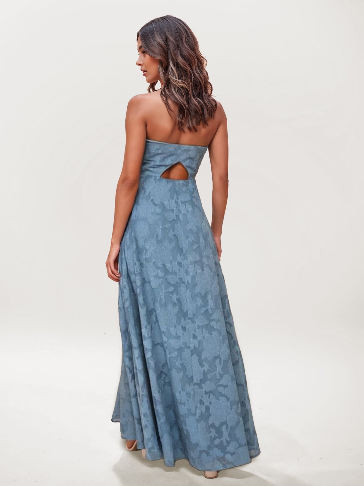Strapless Floral Lace Maxi Dress