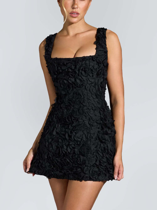 Black 3D Floral Mini Dress