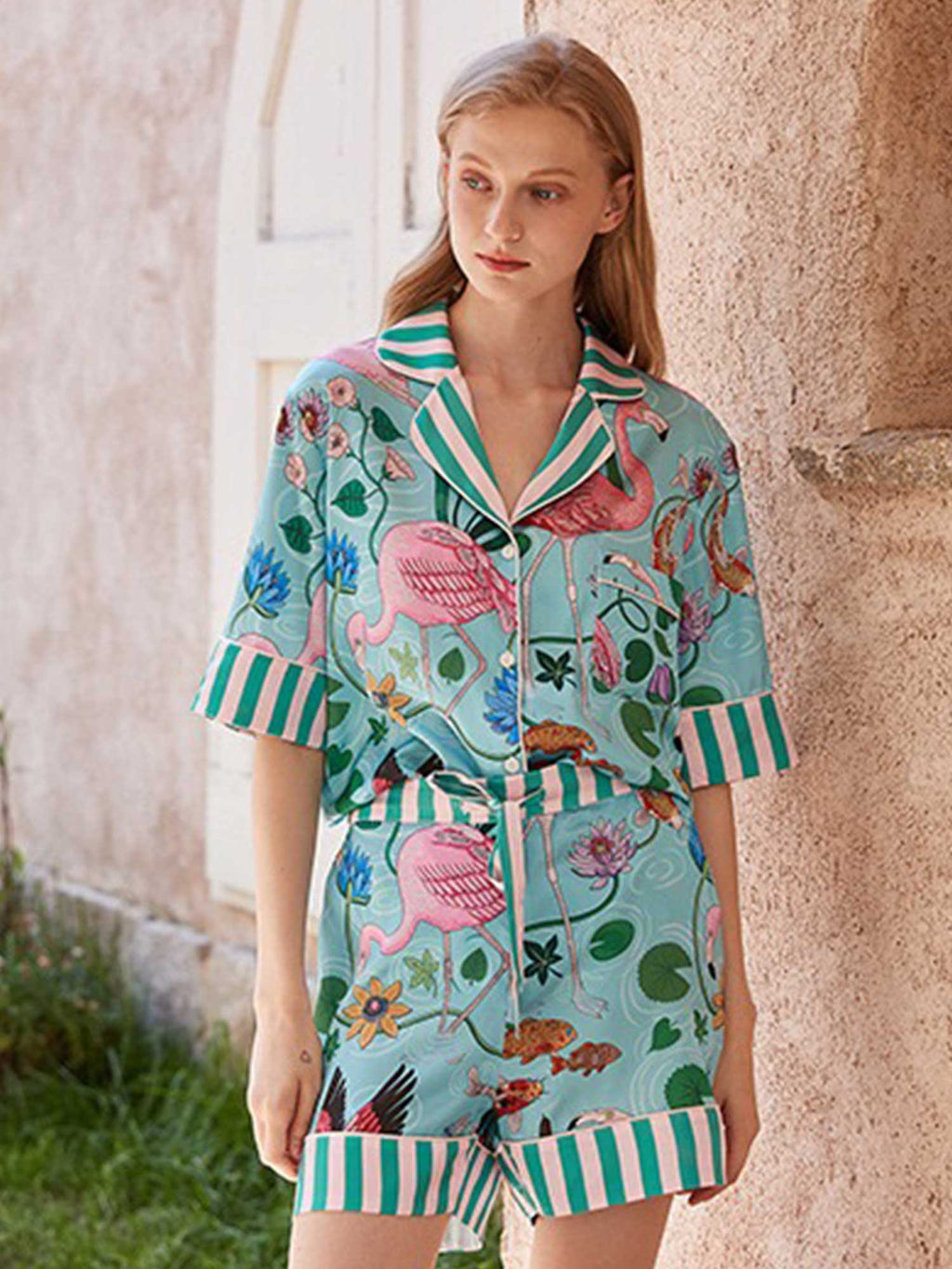 Flamingo Print Short Pajama Set