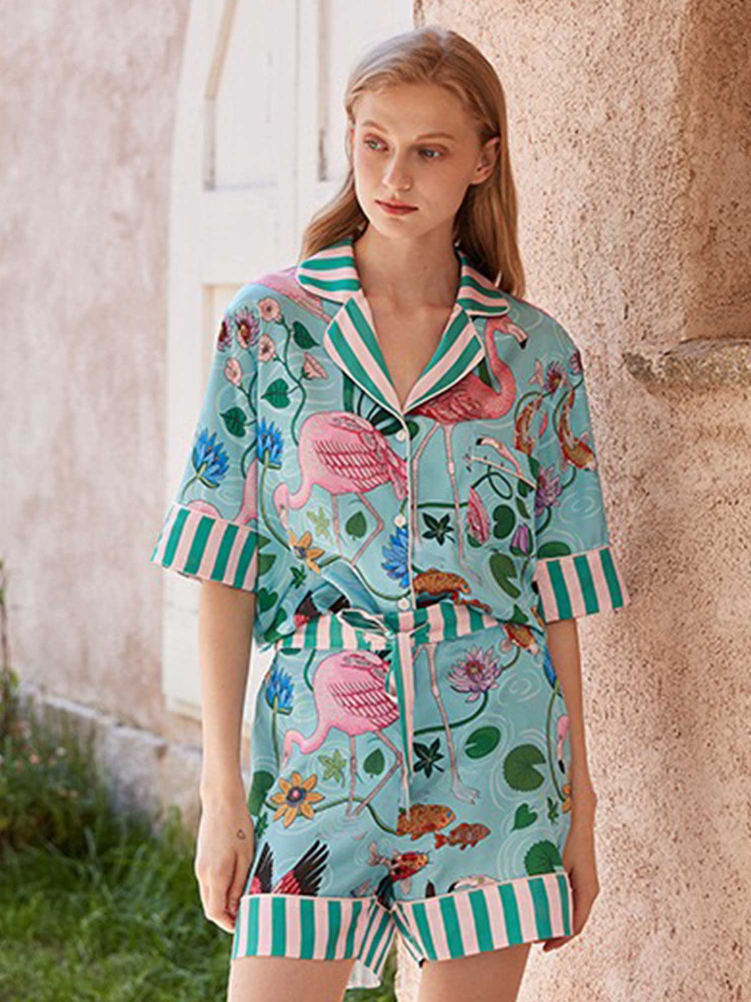 Flamingo Print Short Pajama Set