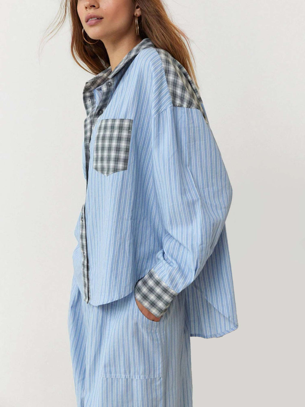 Striped Pajama Set with Checkered Accents