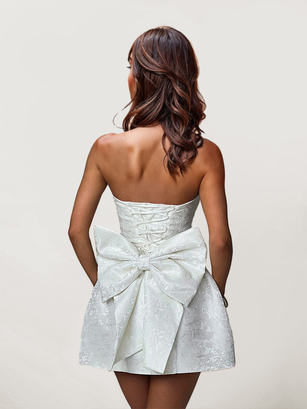 Luxe Jacquard Mini Dress with Bow