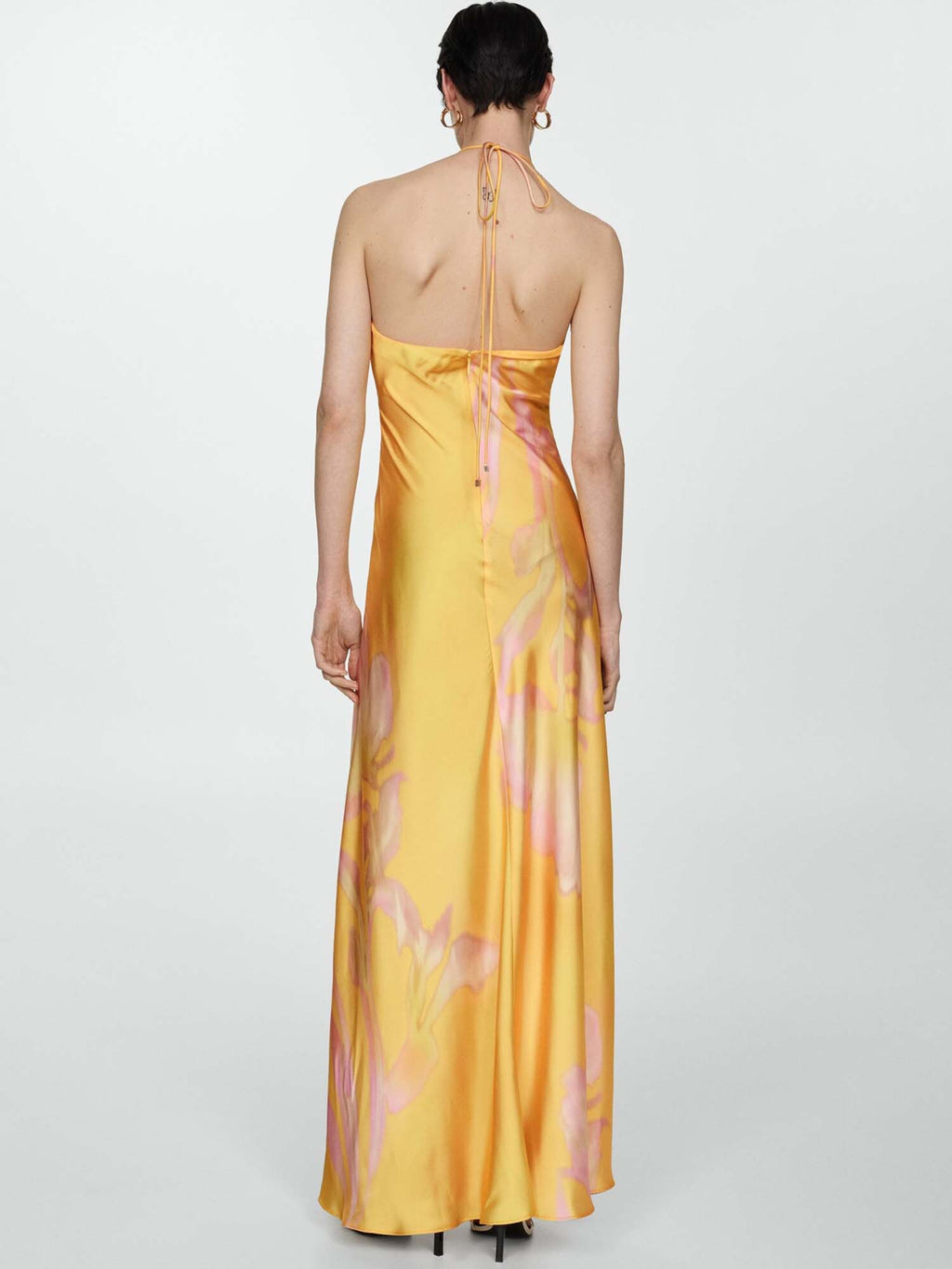 Yellow Satin Halter Maxi Dress