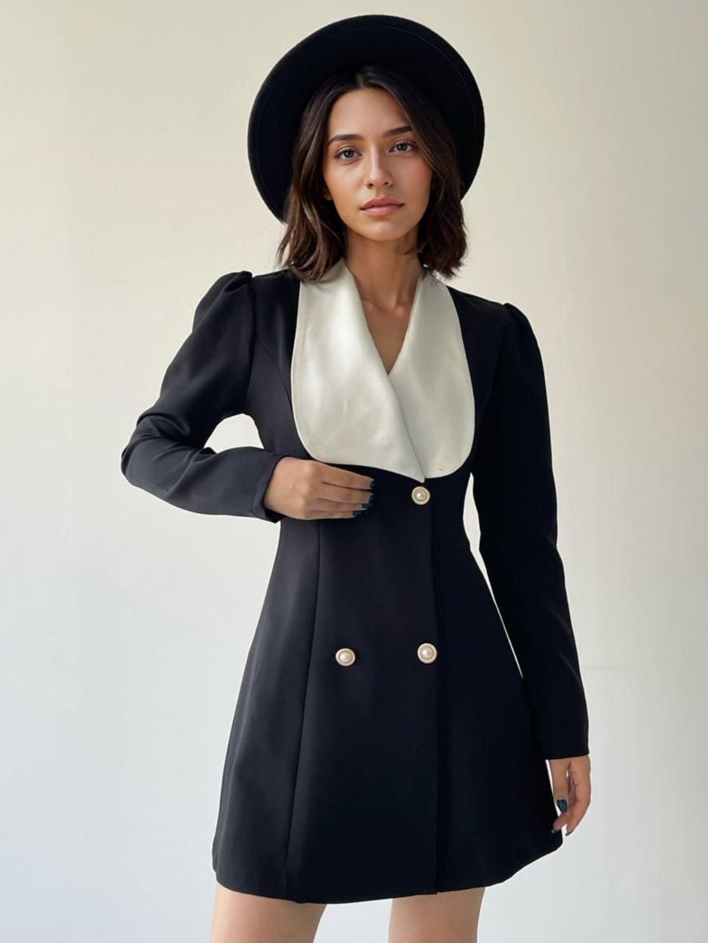 Chic Double-Breasted Button Mini Dress