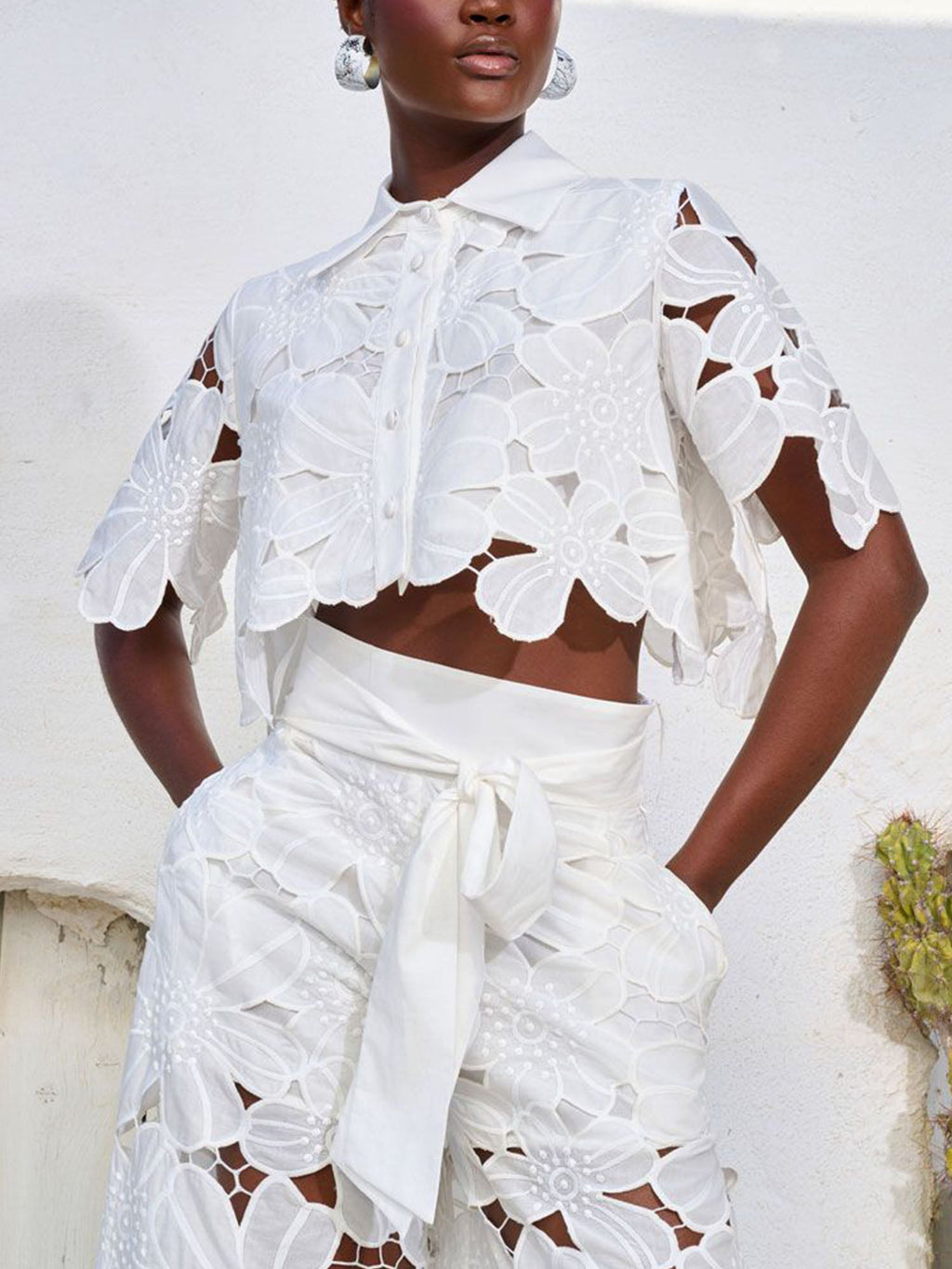 Floral Lace Cut-Out Shirt