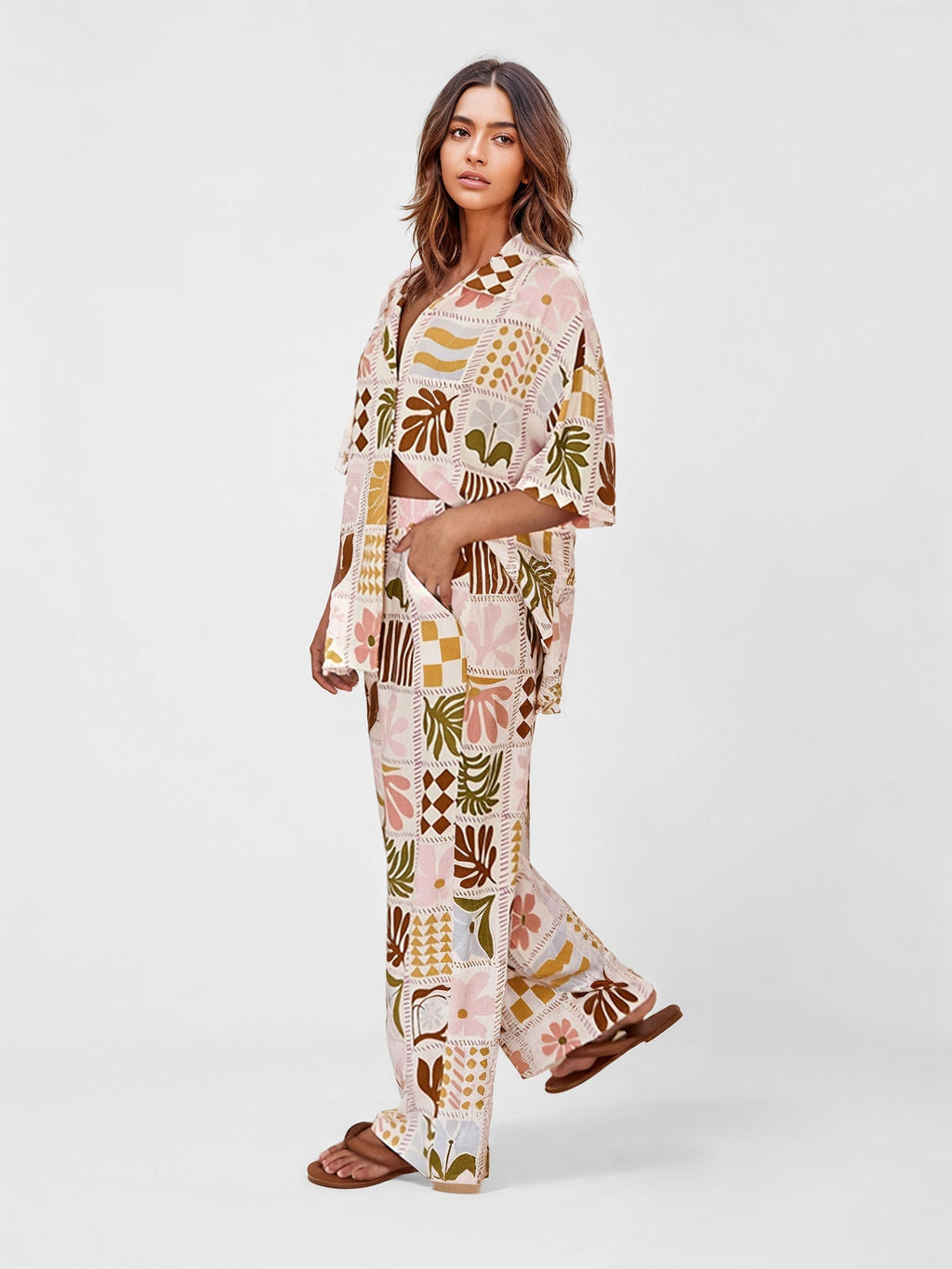 Boho Patchwork Print Wide-Leg Pants