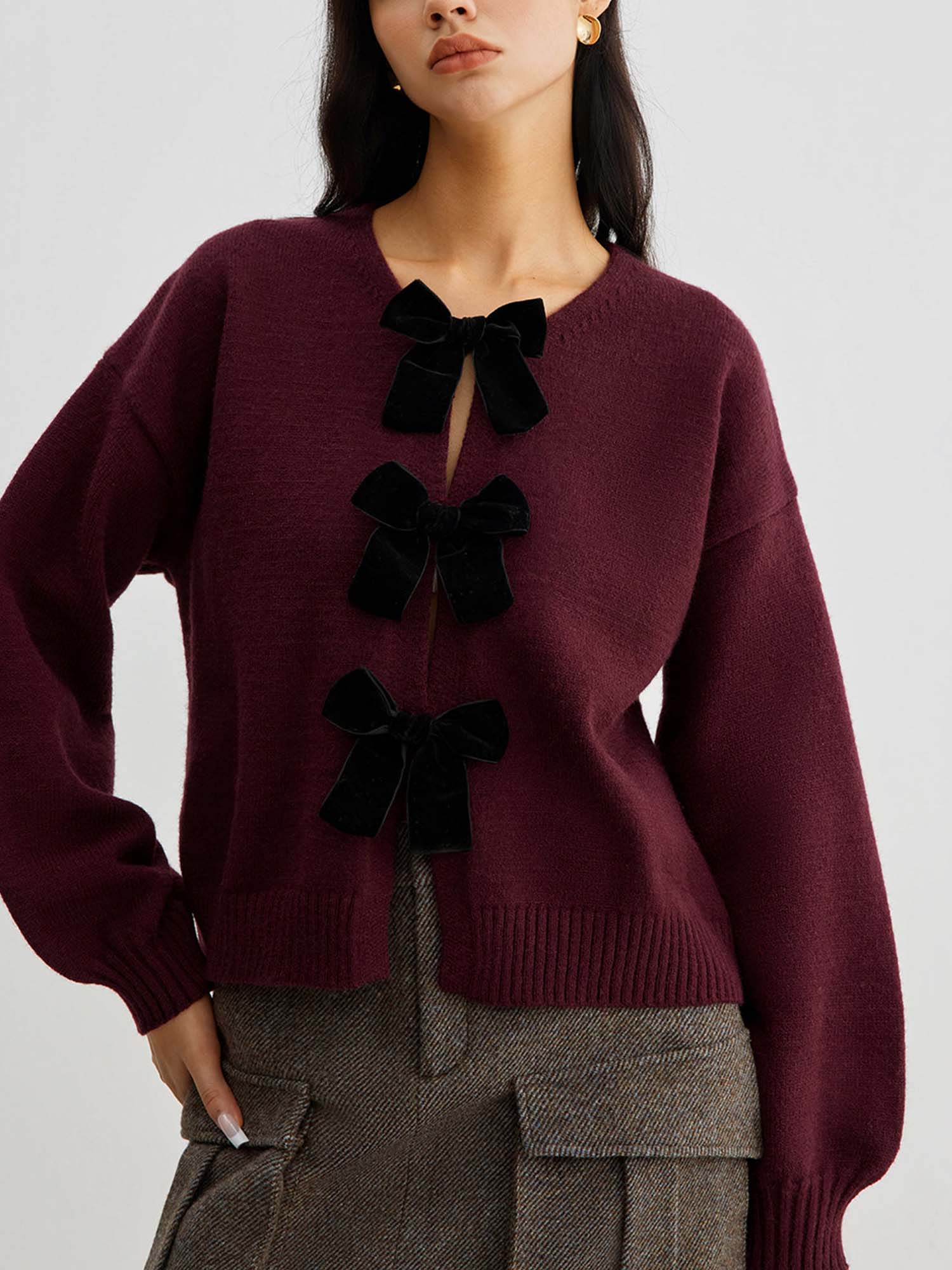 Knit Cardigan with Bow Detail