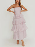Light Purple Strapless Tiered Midi Dress