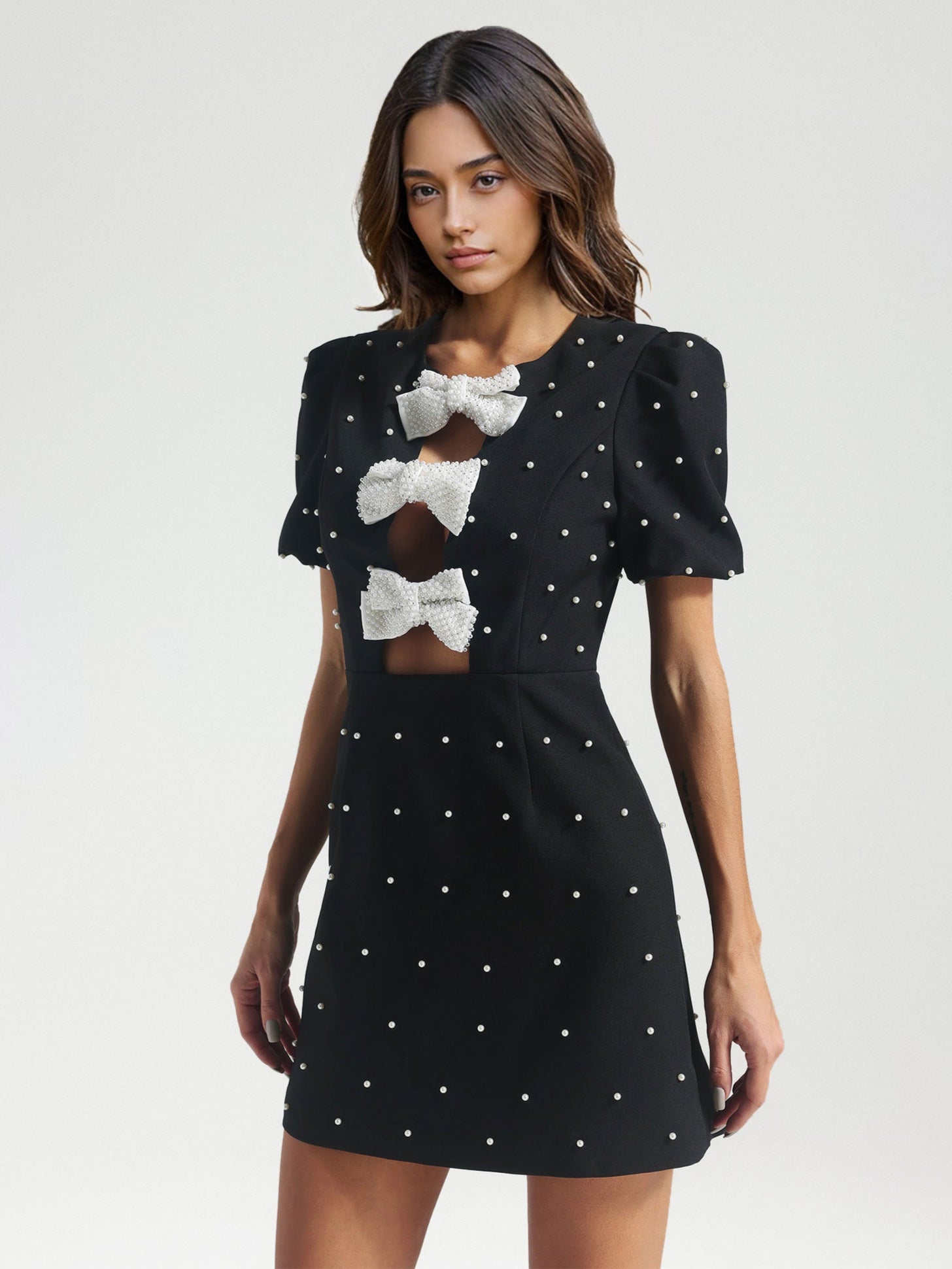Bow Accent Embellished Mini Dress