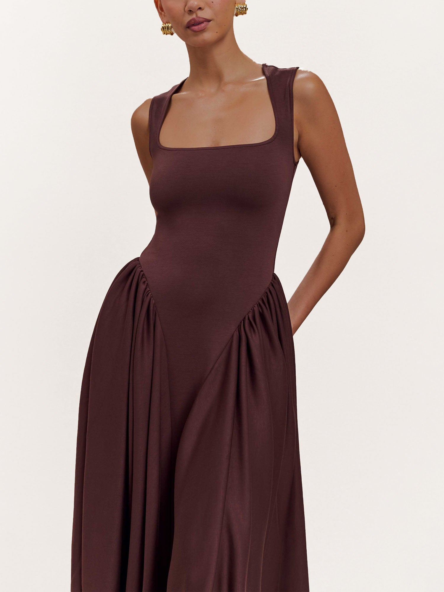 Mocha Sculpted Drape Midi Dress