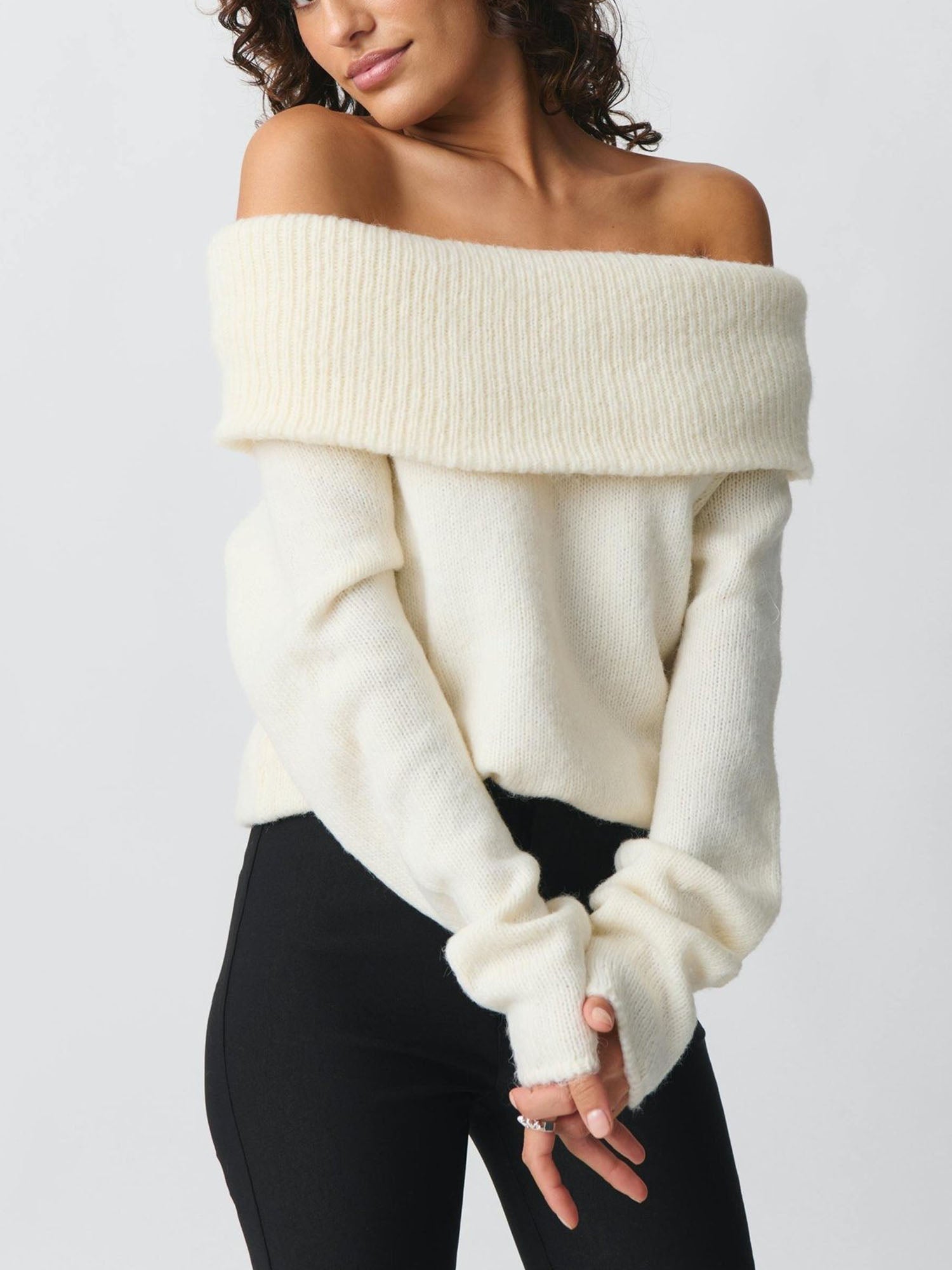 Off Shoulder Collar Top Sweet Versatile Fit
