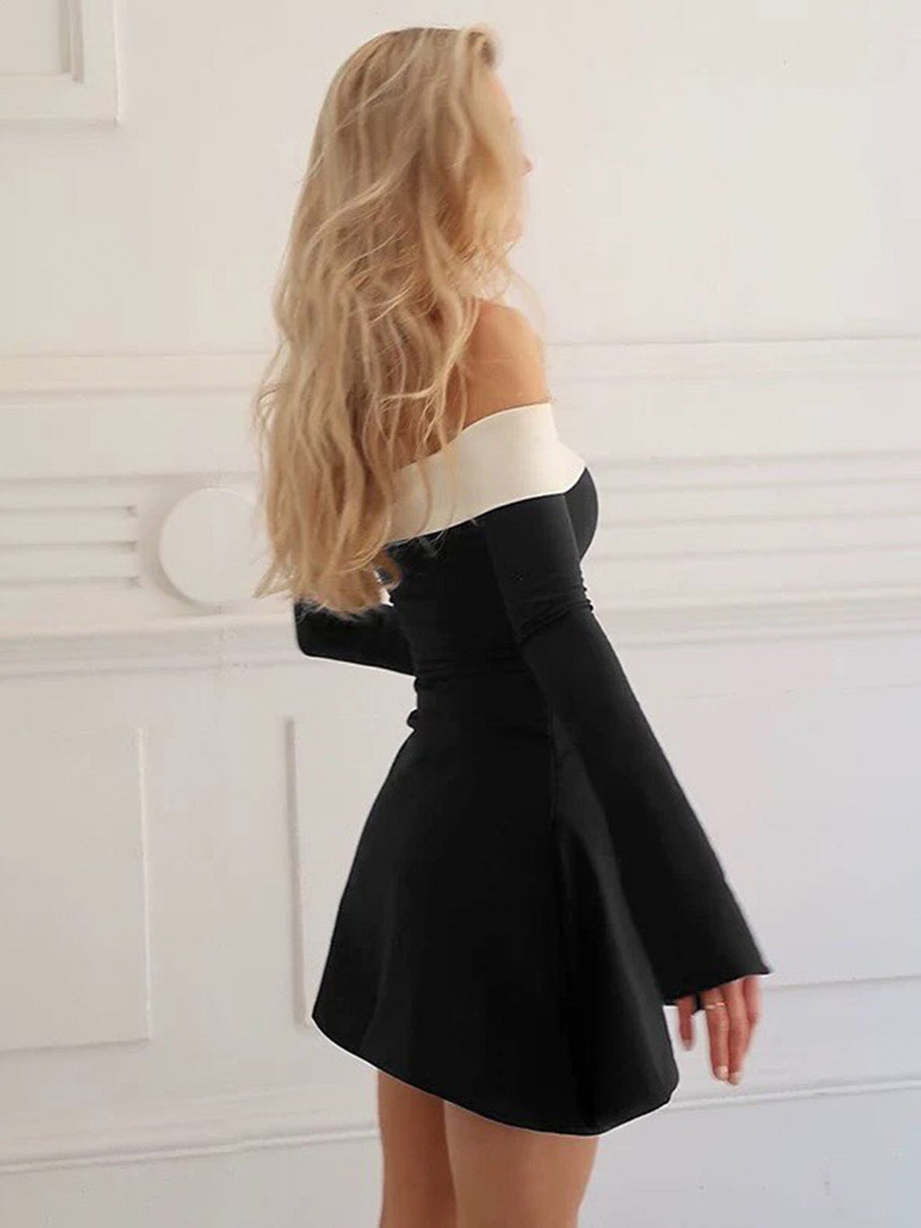 Off-Shoulder Color-Block Dress