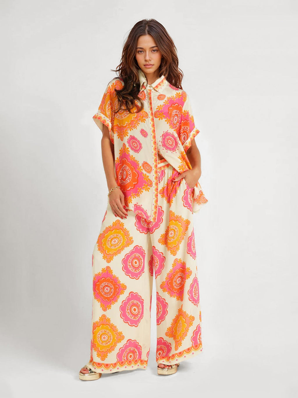 Retro Floral Print Oversized Shirt