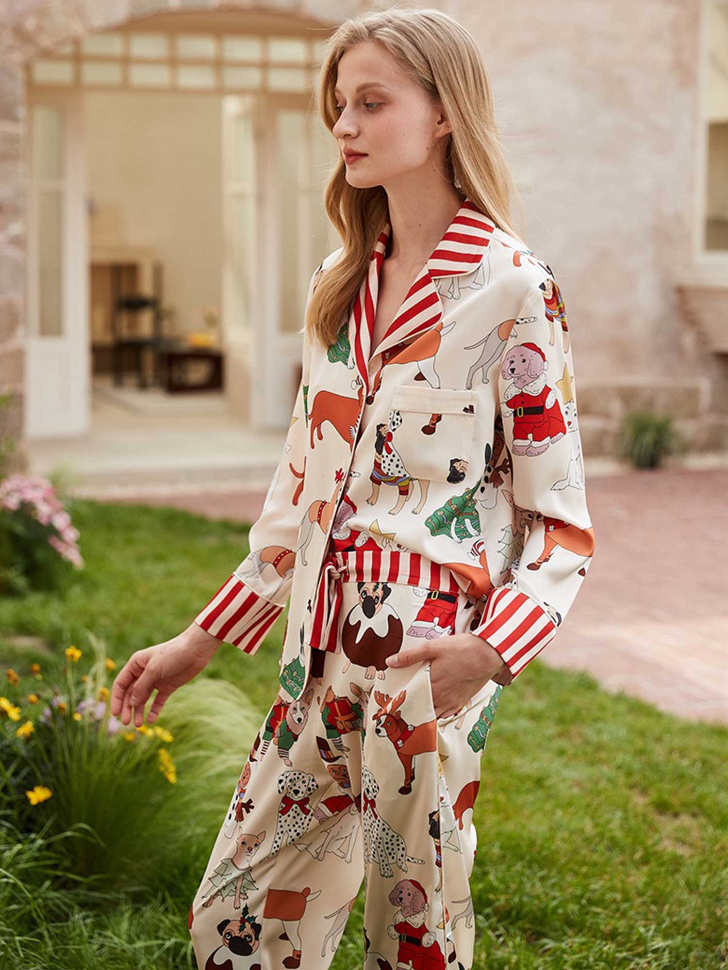 Cartoon Dog Print Long Pajama Set